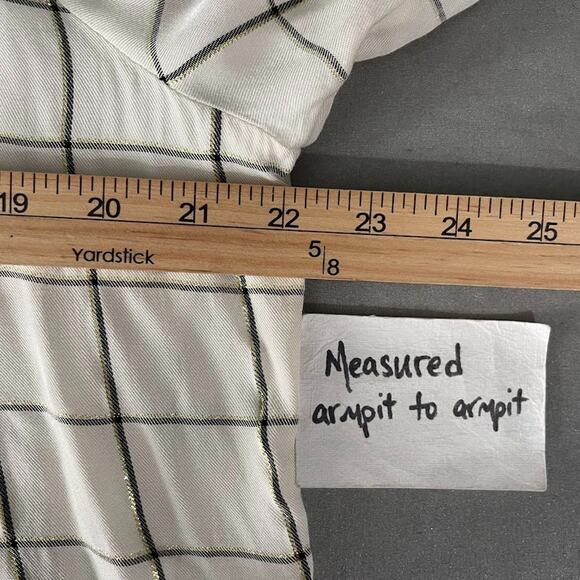 Michael Kors Shirt Size XL Ivory Windowpane Plaid White Metallic Gold Popover - Picture 9 of 10